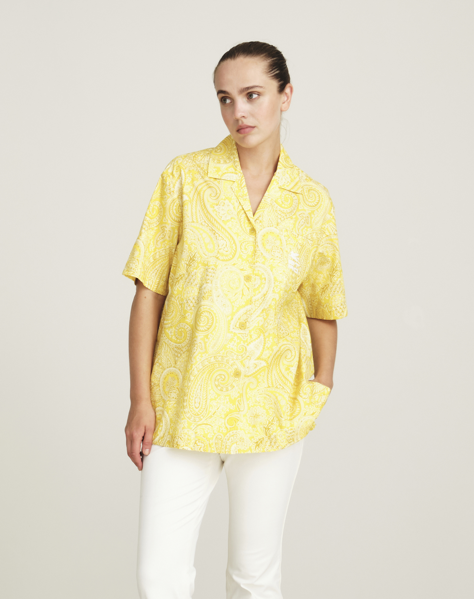 Etro - Yellow Paisley Printed Oversized Cotton Shirt 38